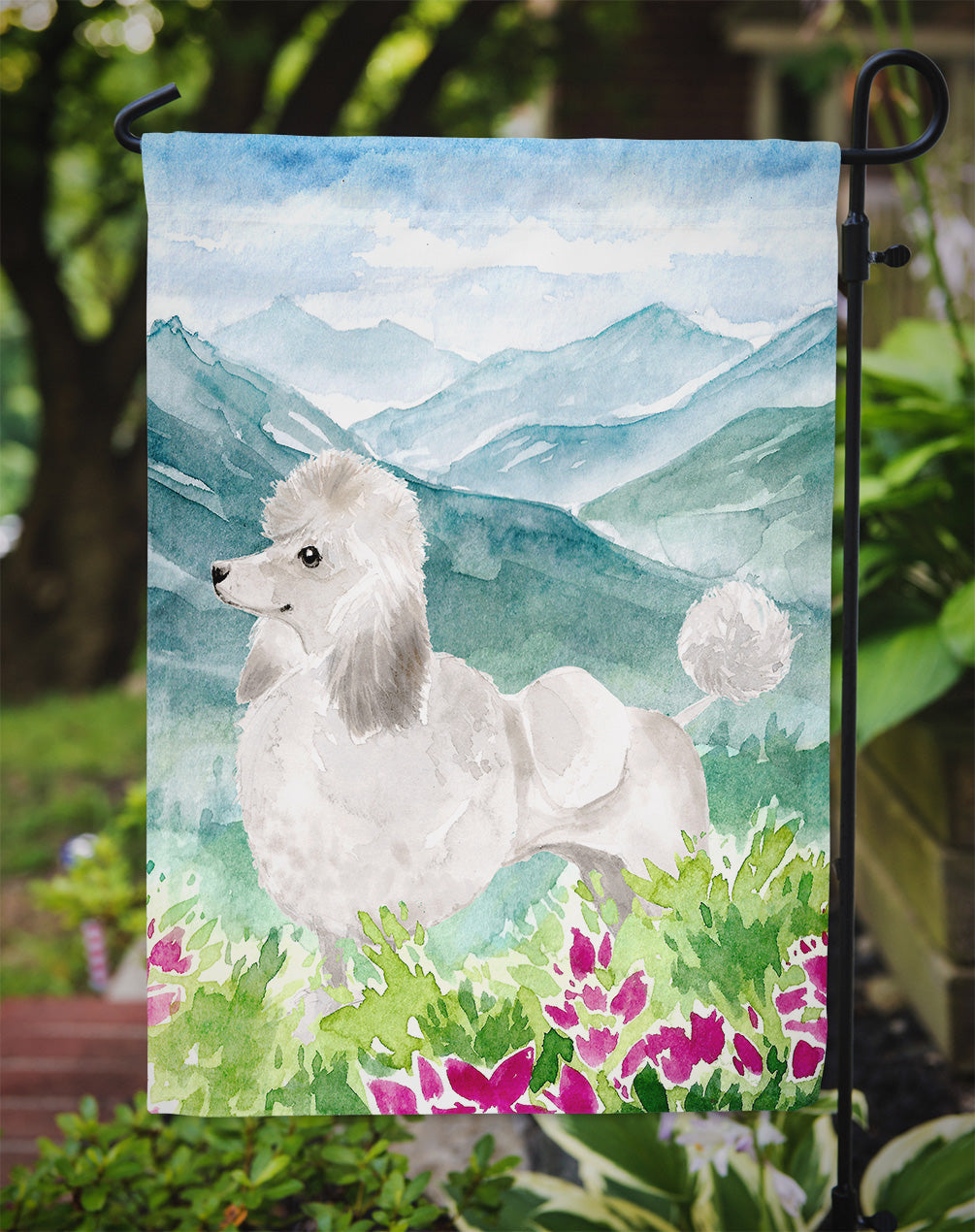Mountian Flowers White Poodle Garden Flag Mailbox Decorative Yard Banner Outside Patio Artwork for Flower Beds, Garden Size, Multicolor