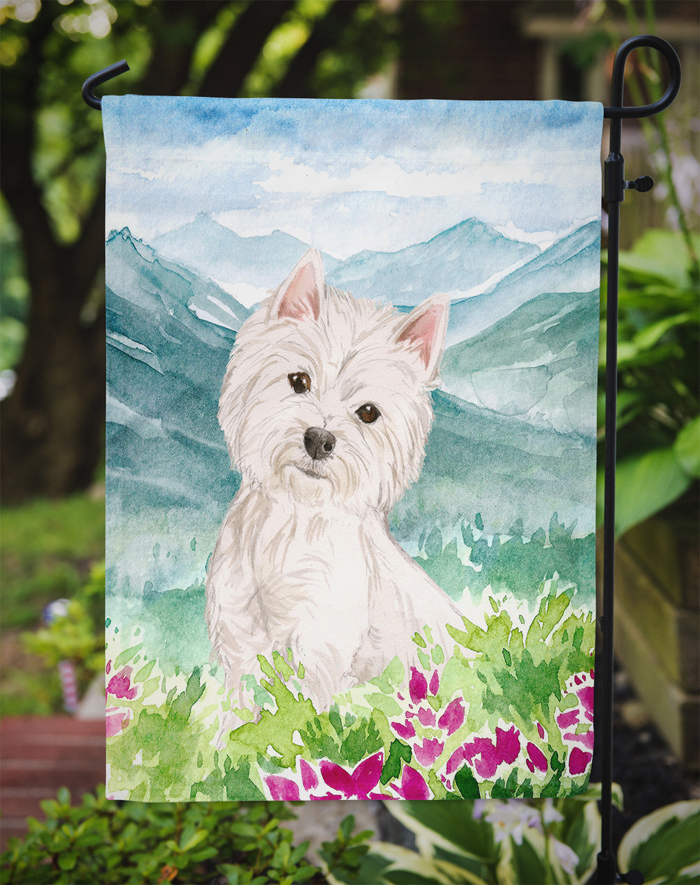Mountian Flowers Westie Garden Flag Mailbox Decorative Yard Banner Outside Patio Artwork for Flower Beds, Garden Size, Multicolor