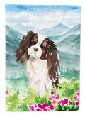 Mountian Flowers Tricolor Cavalier Spaniel House Flag 28x40 Porch Sleeve Pole Decorative Outside Yard Banner Artwork Wall Hanging, Polyester
