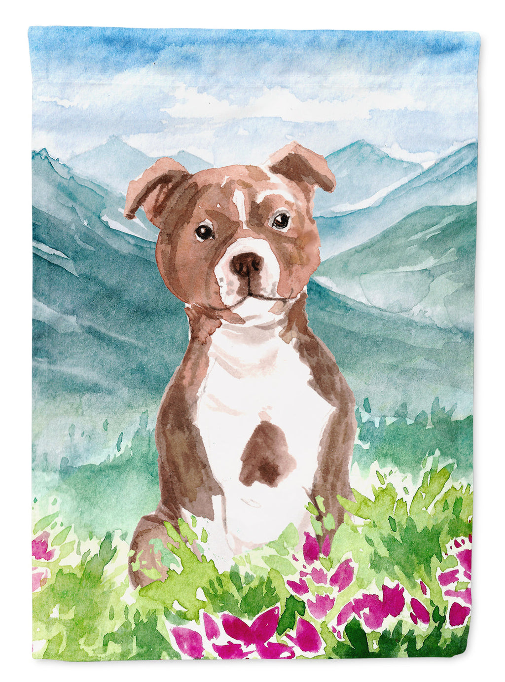 Mountian Flowers Red Staffordshire Bull Terrier Garden Flag Mailbox Decorative Yard Banner Outside Patio Artwork for Flower Beds, Garden Size, Multicolor