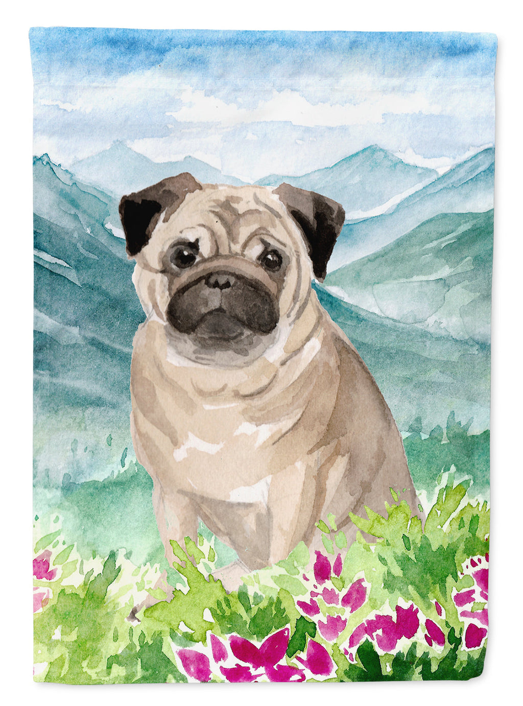 Mountian Flowers Fawn Pug Garden Flag Mailbox Decorative Yard Banner Outside Patio Artwork for Flower Beds, Garden Size, Multicolor