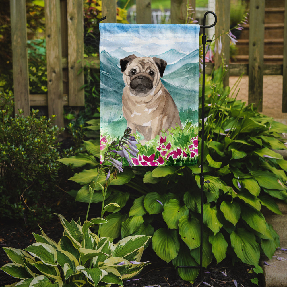 Mountian Flowers Fawn Pug Garden Flag Mailbox Decorative Yard Banner Outside Patio Artwork for Flower Beds, Garden Size, Multicolor