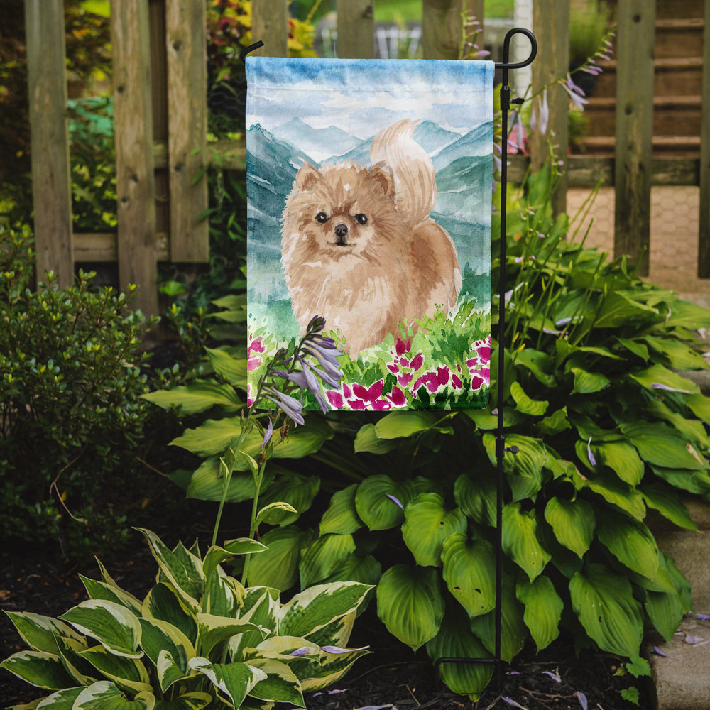 Mountian Flowers Pomeranian Garden Flag Mailbox Decorative Yard Banner Outside Patio Artwork for Flower Beds, Garden Size, Multicolor