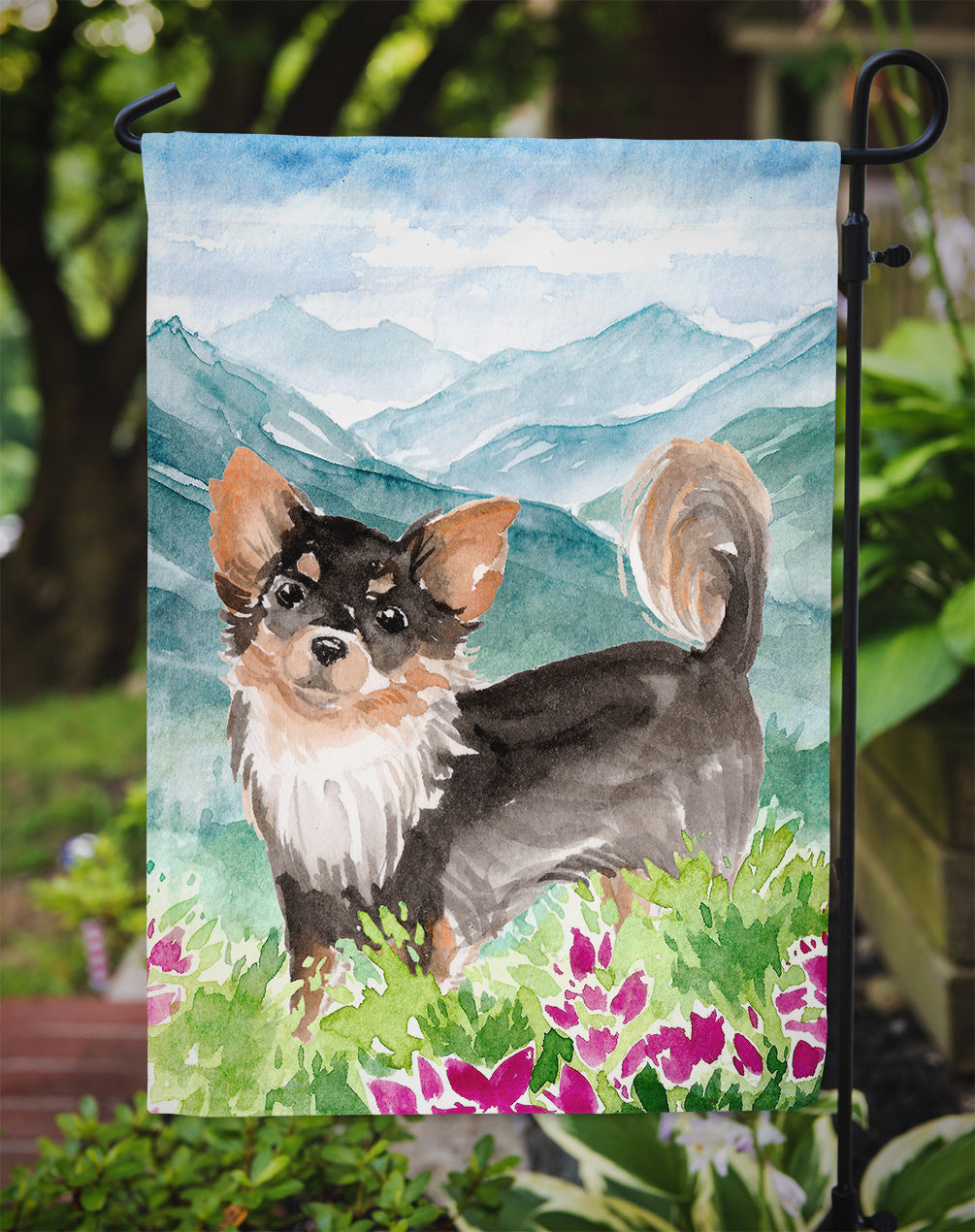 Mountian Flowers Chihuahua Garden Flag Mailbox Decorative Yard Banner Outside Patio Artwork for Flower Beds, Garden Size, Multicolor