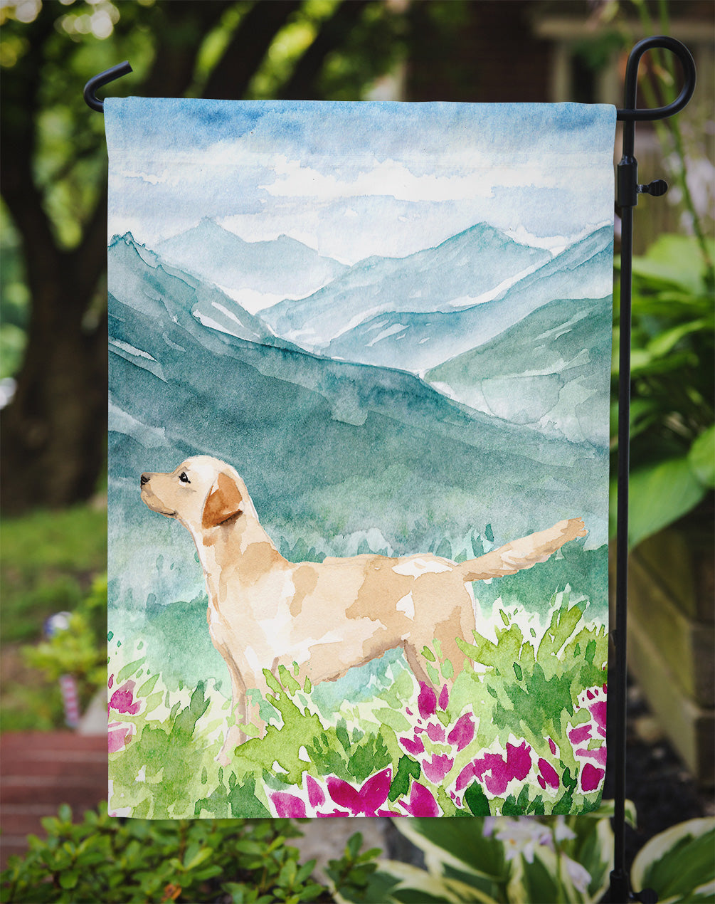 Mountian Flowers Yellow Labrador Garden Flag Mailbox Decorative Yard Banner Outside Patio Artwork for Flower Beds, Garden Size, Multicolor