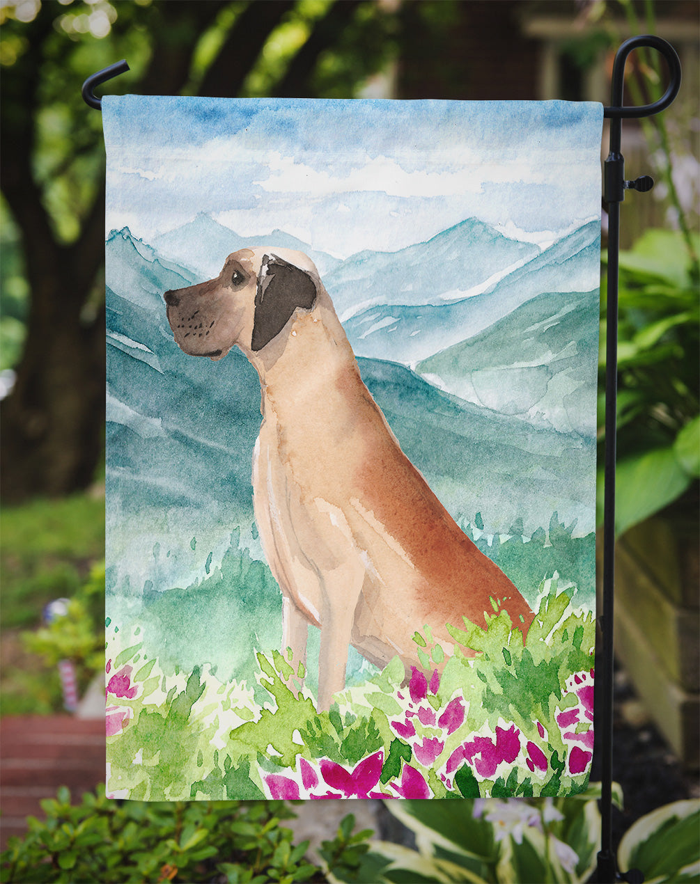 Mountian Flowers Great Dane Garden Flag Mailbox Decorative Yard Banner Outside Patio Artwork for Flower Beds, Garden Size, Multicolor