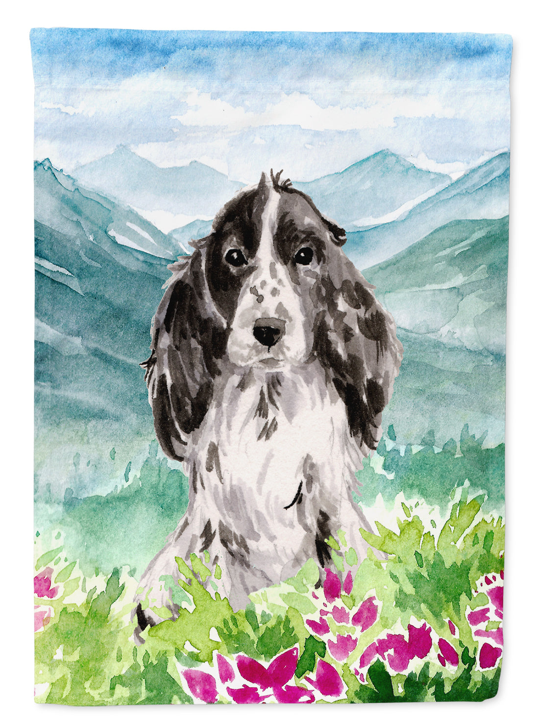 Mountian Flowers Black Parti Cocker Spaniel Garden Flag Mailbox Decorative Yard Banner Outside Patio Artwork for Flower Beds, Garden Size, Multicolor