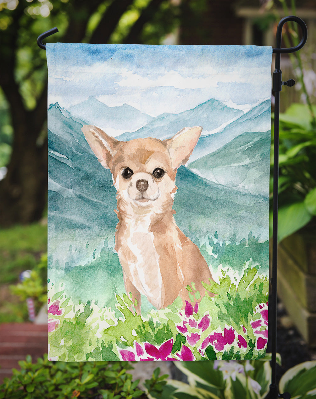 Mountian Flowers Chihuahua Garden Flag Mailbox Decorative Yard Banner Outside Patio Artwork for Flower Beds, Garden Size, Multicolor