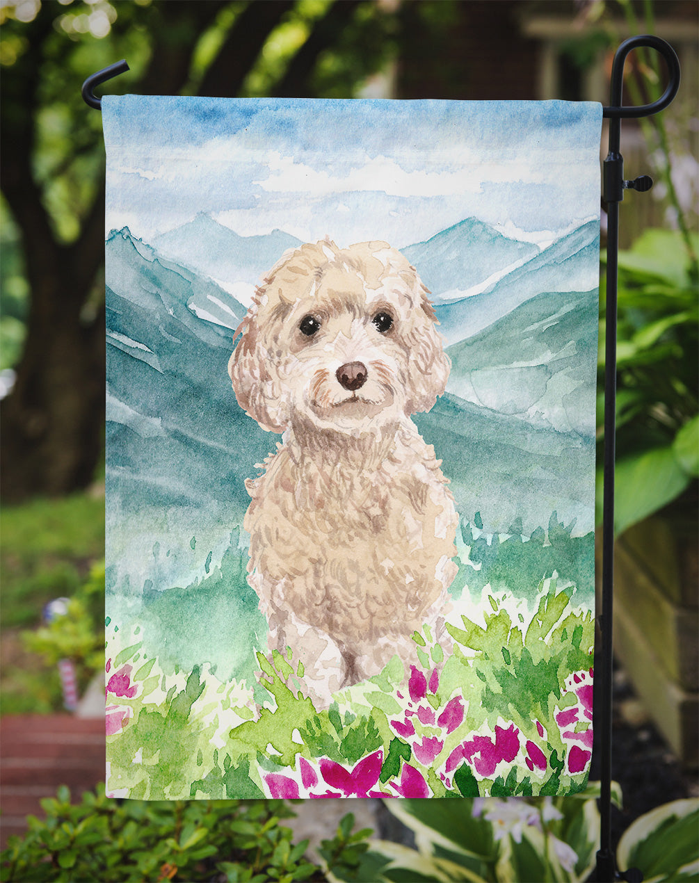 Mountian Flowers Goldendoodle Garden Flag Mailbox Decorative Yard Banner Outside Patio Artwork for Flower Beds, Garden Size, Multicolor
