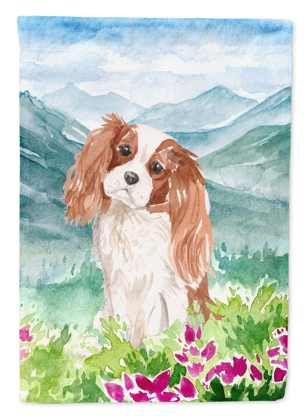 Mountian Flowers Blenheim Cavalier Spaniel Garden Flag Mailbox Decorative Yard Banner Outside Patio Artwork for Flower Beds, Garden Size, Multicolor
