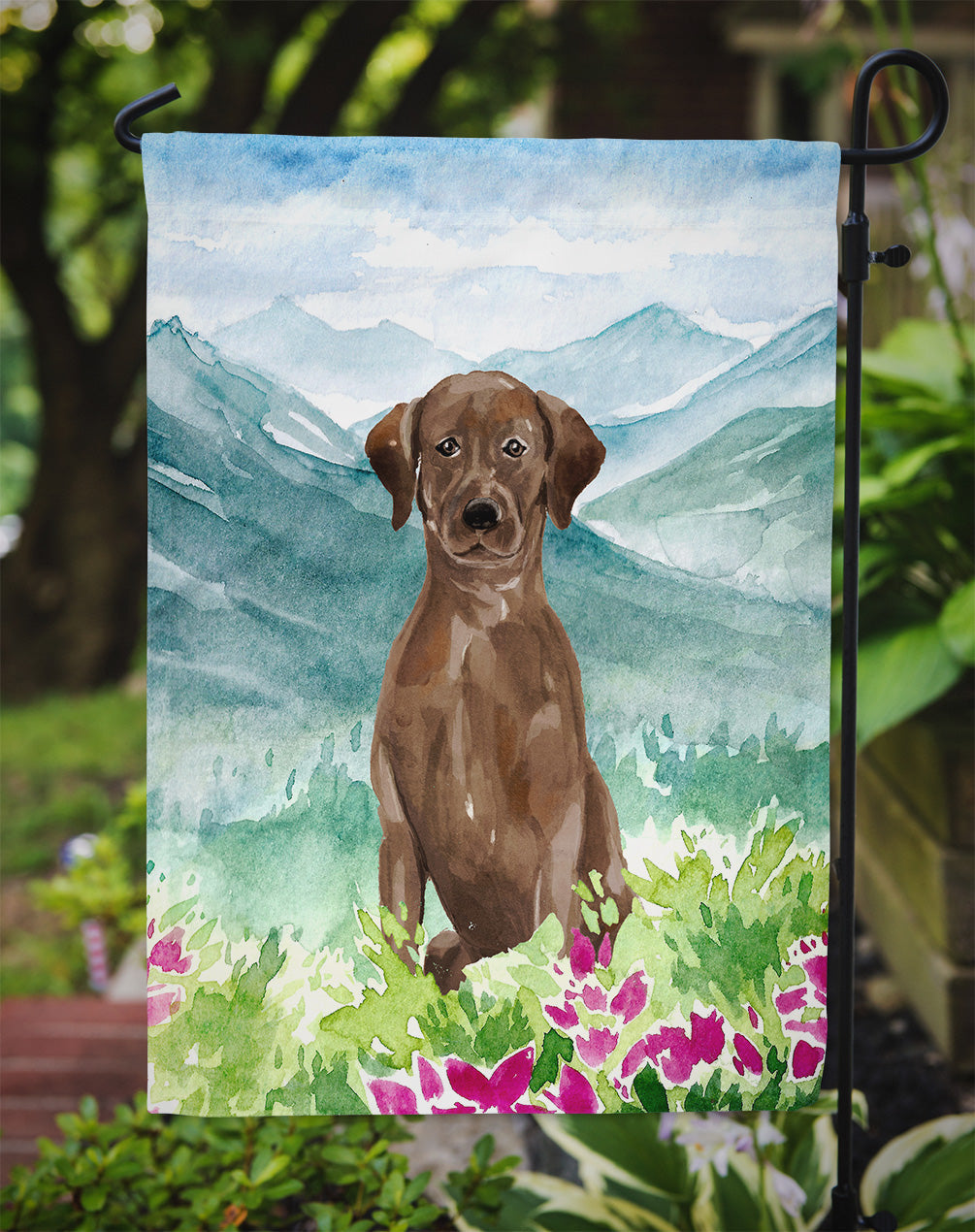 Mountian Flowers Chocolate Lab Garden Flag Mailbox Decorative Yard Banner Outside Patio Artwork for Flower Beds, Garden Size, Multicolor