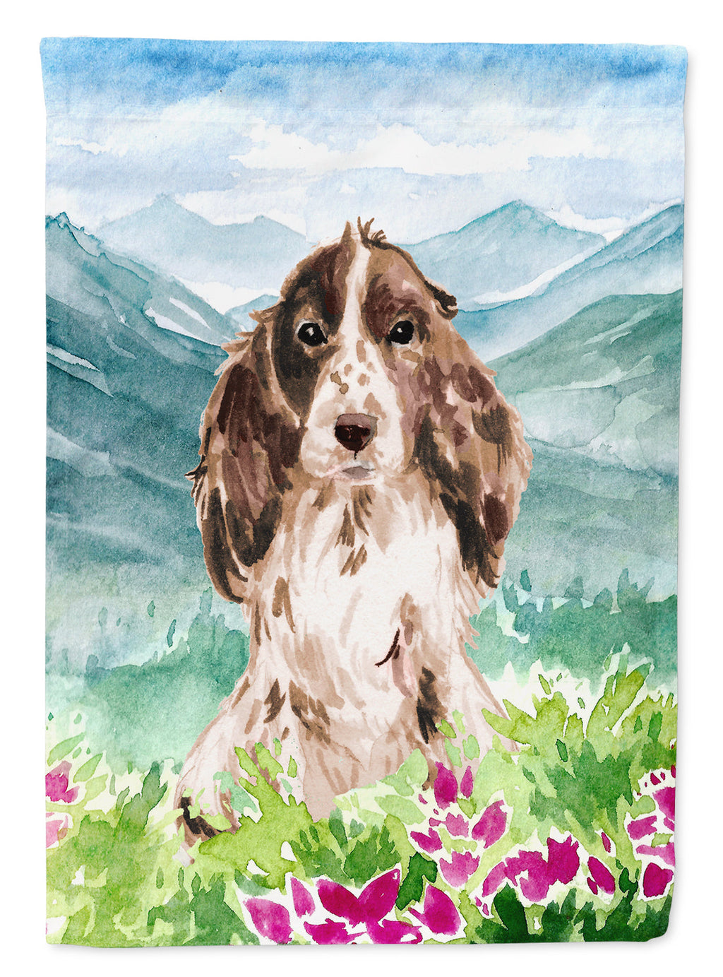 Mountian Flowers Chocolate Parti Cocker Spaniel Garden Flag Mailbox Decorative Yard Banner Outside Patio Artwork for Flower Beds, Garden Size, Multicolor