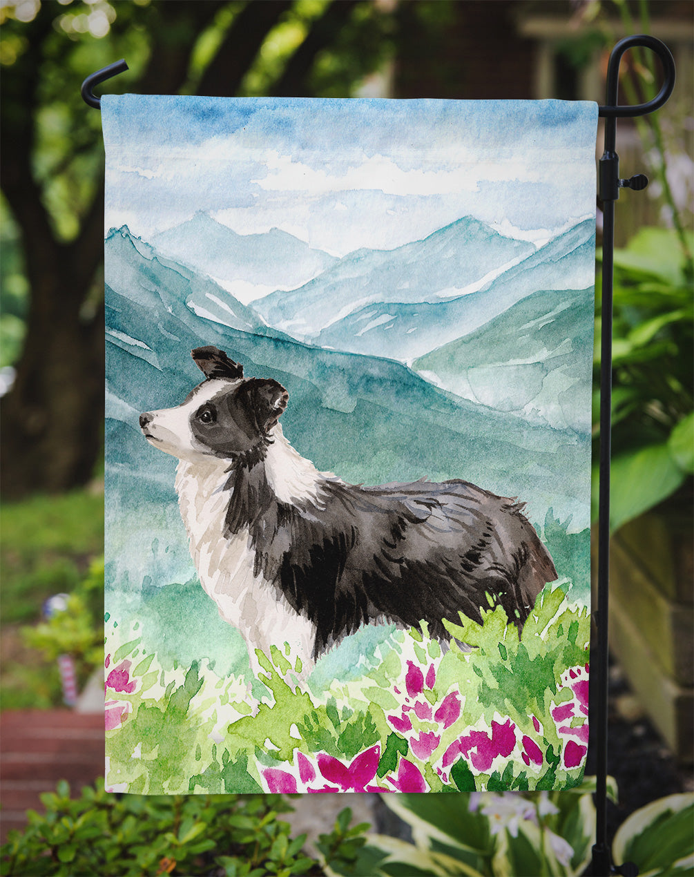 Mountian Flowers Border Collie Garden Flag Mailbox Decorative Yard Banner Outside Patio Artwork for Flower Beds, Garden Size, Multicolor