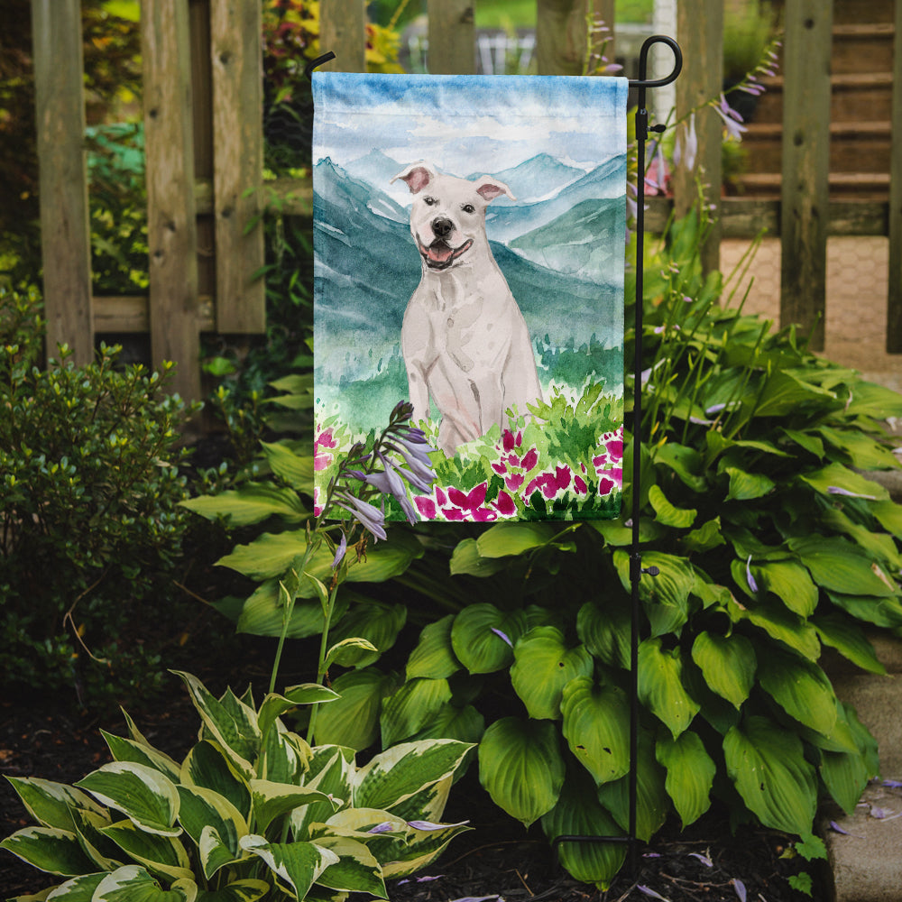 Mountian Flowers White Staffie Bull Terrier Garden Flag Mailbox Decorative Yard Banner Outside Patio Artwork for Flower Beds, Garden Size, Multicolor
