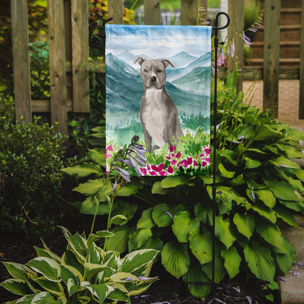 Mountian Flowers Staffordshire Bull Terrier Garden Flag Mailbox Decorative Yard Banner Outside Patio Artwork for Flower Beds, Garden Size, Multicolor