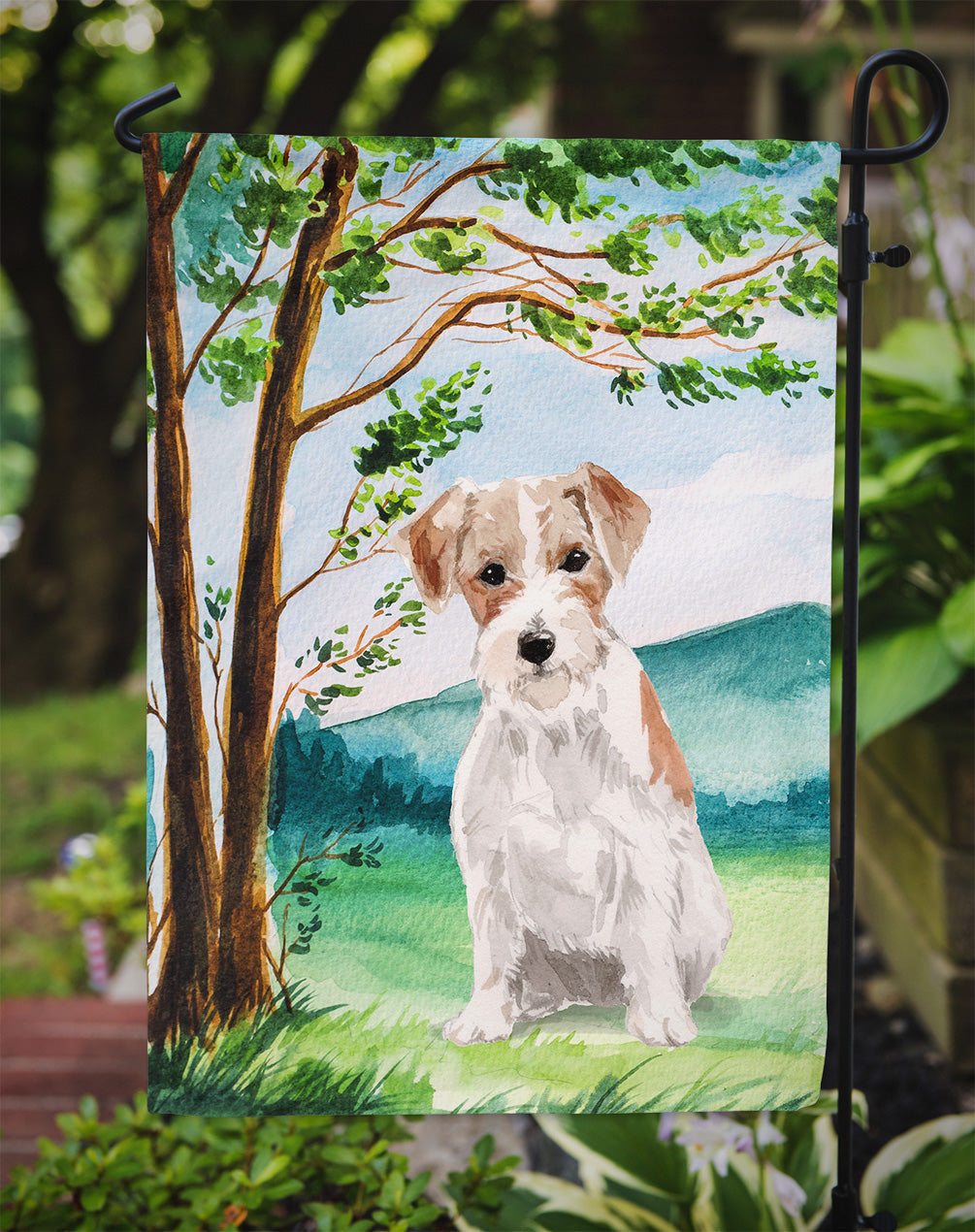 Under the Tree Jack Russell Terrier Garden Flag Mailbox Decorative Yard Banner Outside Patio Artwork for Flower Beds, Garden Size, Multicolor