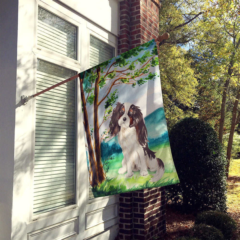 Under the Tree Tricolor Cavalier Spaniel House Flag 28x40 Porch Sleeve Pole Decorative Outside Yard Banner Artwork Wall Hanging, Polyester