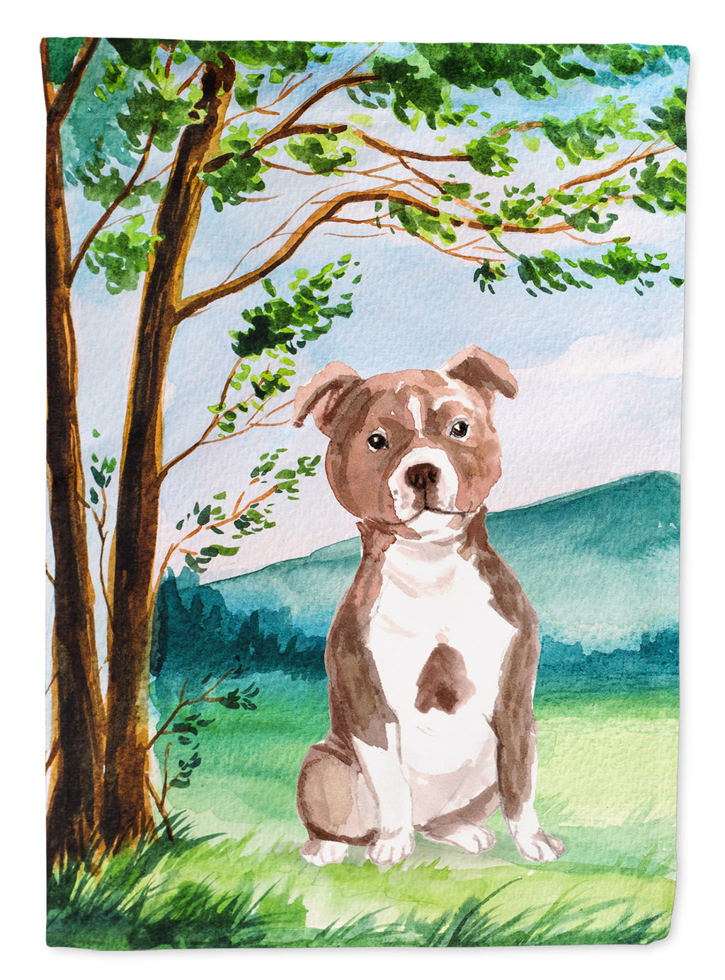 Under the Tree Red Staffie Garden Flag Mailbox Decorative Yard Banner Outside Patio Artwork for Flower Beds, Garden Size, Multicolor