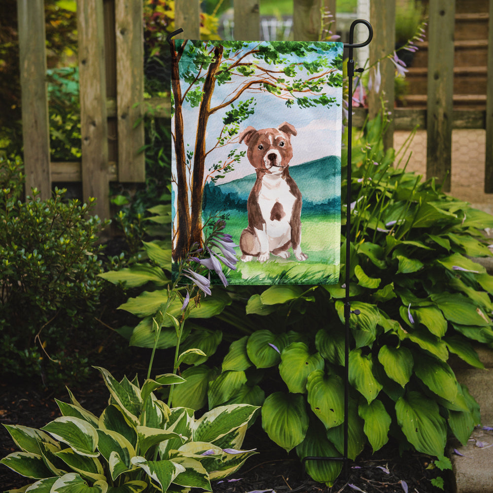 Under the Tree Red Staffie Garden Flag Mailbox Decorative Yard Banner Outside Patio Artwork for Flower Beds, Garden Size, Multicolor
