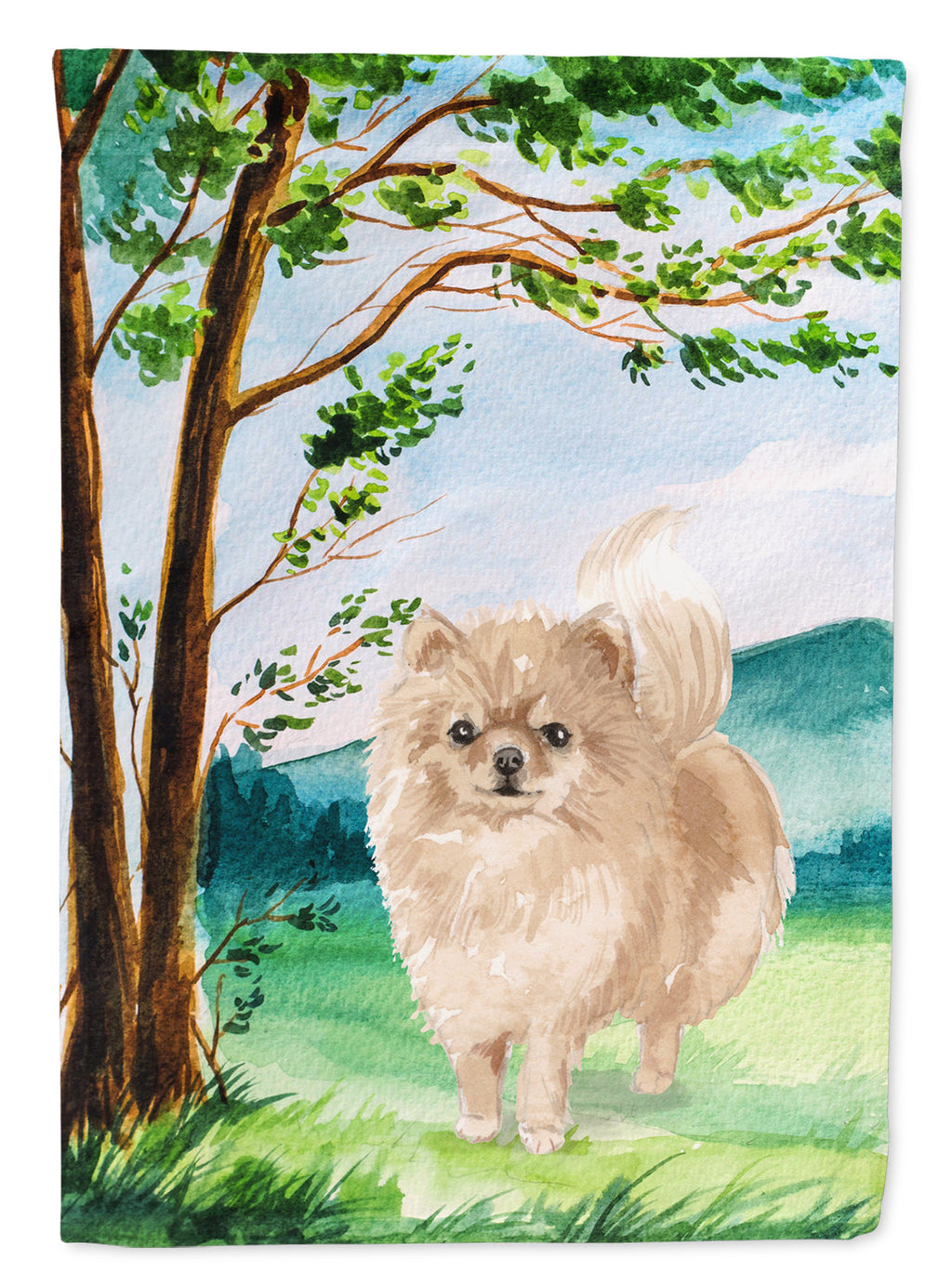 Under the Tree Pomeranian Garden Flag Mailbox Decorative Yard Banner Outside Patio Artwork for Flower Beds, Garden Size, Multicolor