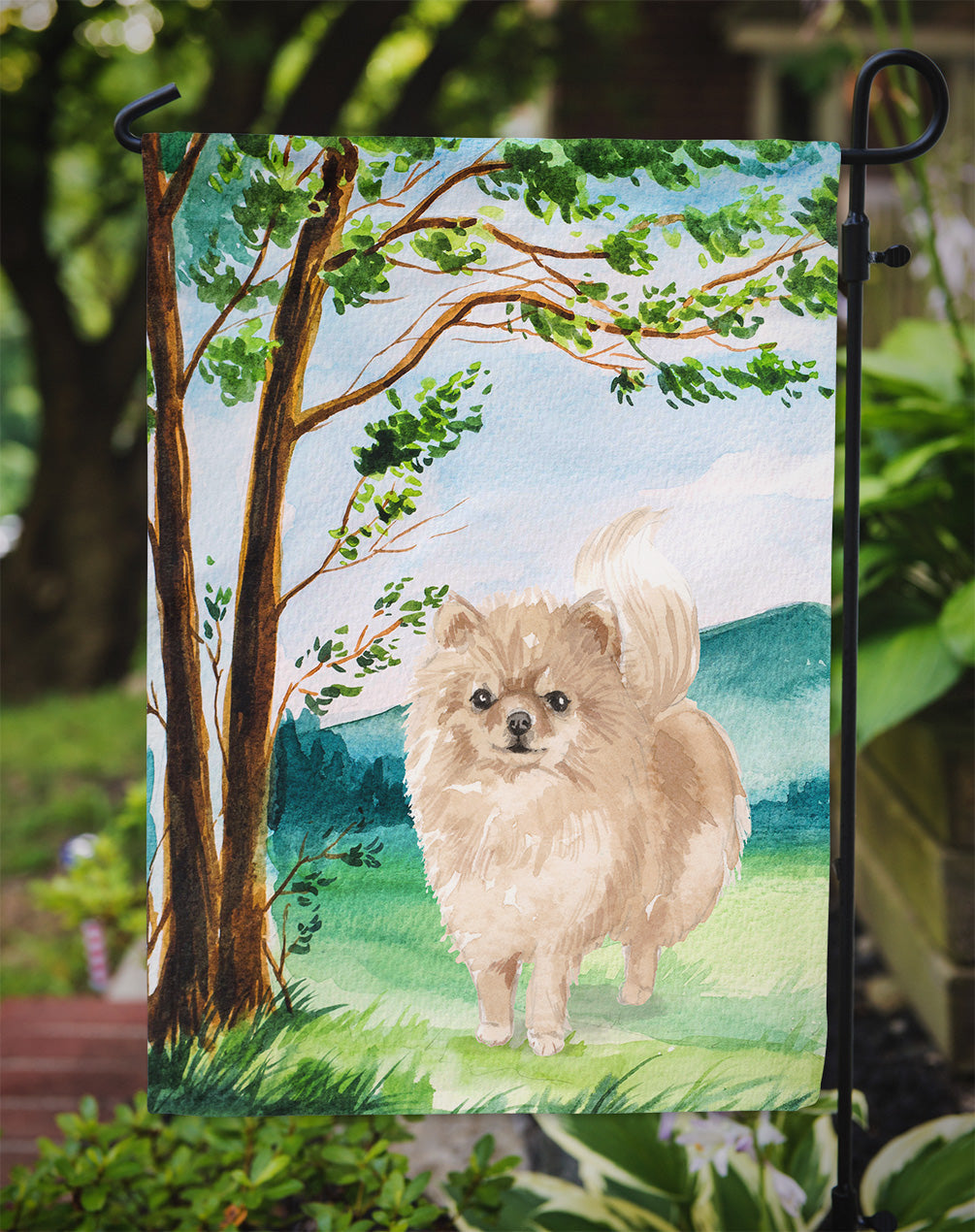 Under the Tree Pomeranian Garden Flag Mailbox Decorative Yard Banner Outside Patio Artwork for Flower Beds, Garden Size, Multicolor