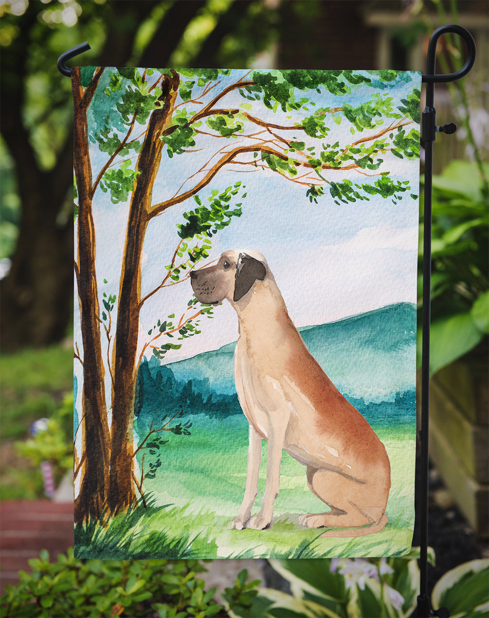 Under the Tree Great Dane Garden Flag Mailbox Decorative Yard Banner Outside Patio Artwork for Flower Beds, Garden Size, Multicolor