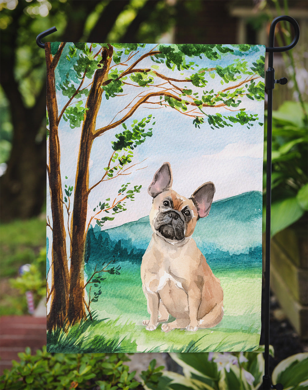 Under the Tree Fawn French Bulldog Garden Flag Mailbox Decorative Yard Banner Outside Patio Artwork for Flower Beds, Garden Size, Multicolor