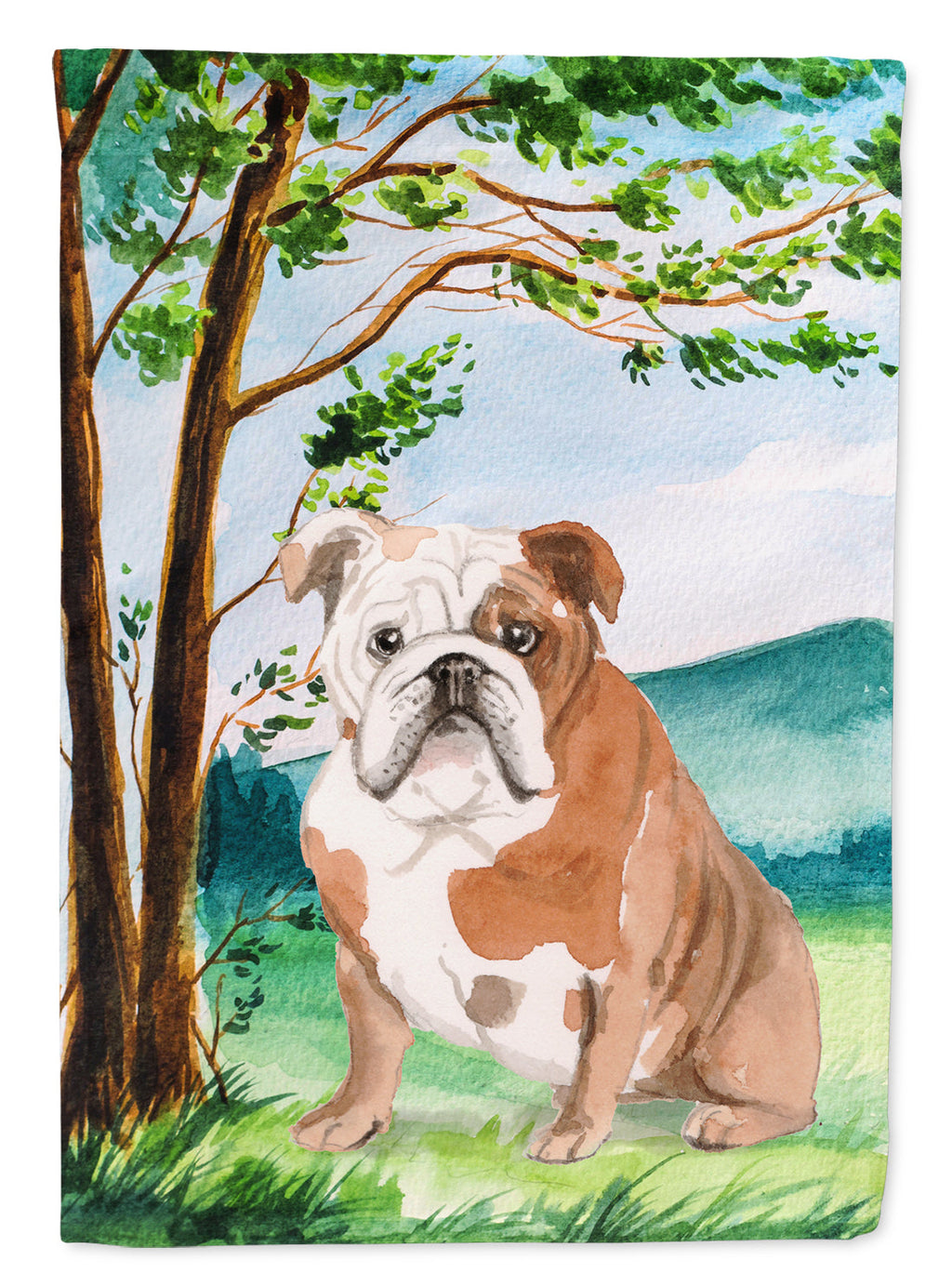 Under the Tree English Bulldog Garden Flag Mailbox Decorative Yard Banner Outside Patio Artwork for Flower Beds, Garden Size, Multicolor
