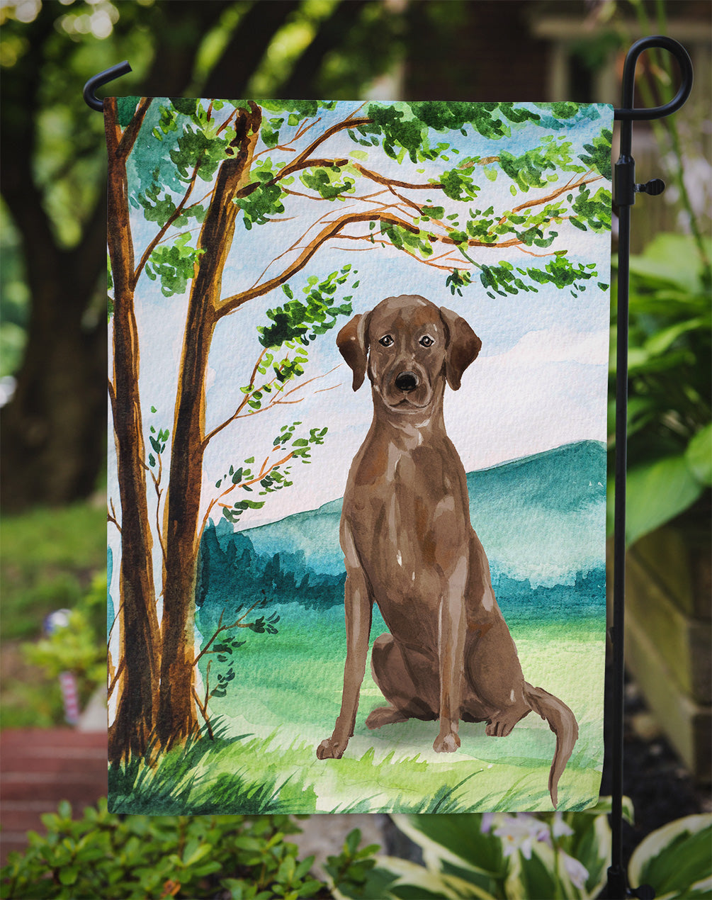 Under the Tree Chocolate Labrador Garden Flag Mailbox Decorative Yard Banner Outside Patio Artwork for Flower Beds, Garden Size, Multicolor