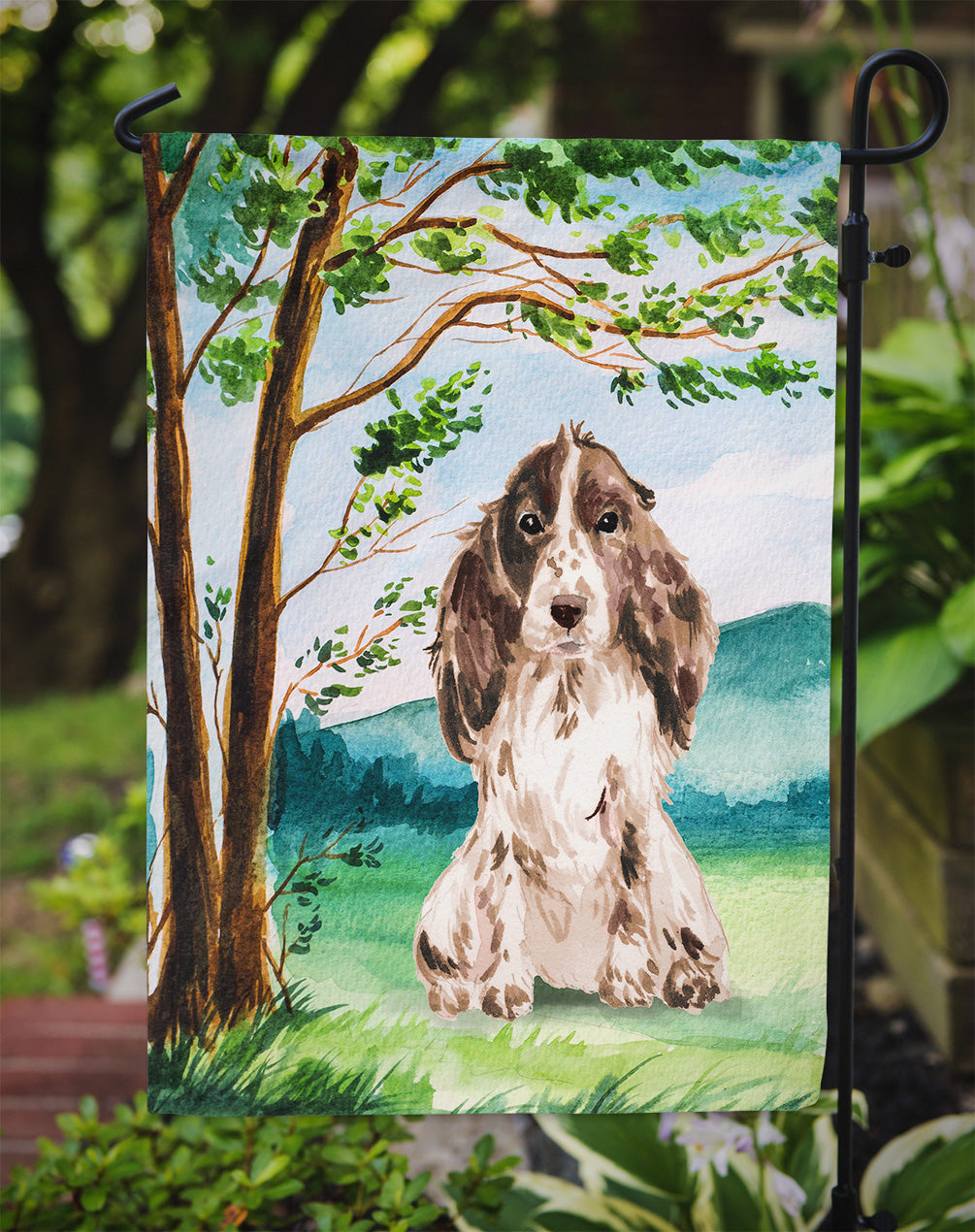 Under the Tree Chocolate Parti Cocker Spaniel Garden Flag Mailbox Decorative Yard Banner Outside Patio Artwork for Flower Beds, Garden Size, Multicolor