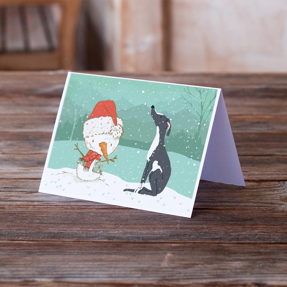 Black Greyhound Snowman Christmas Greeting Cards Pack of 8 Blank Cards with Envelopes Whimsical A7 Size 5x7