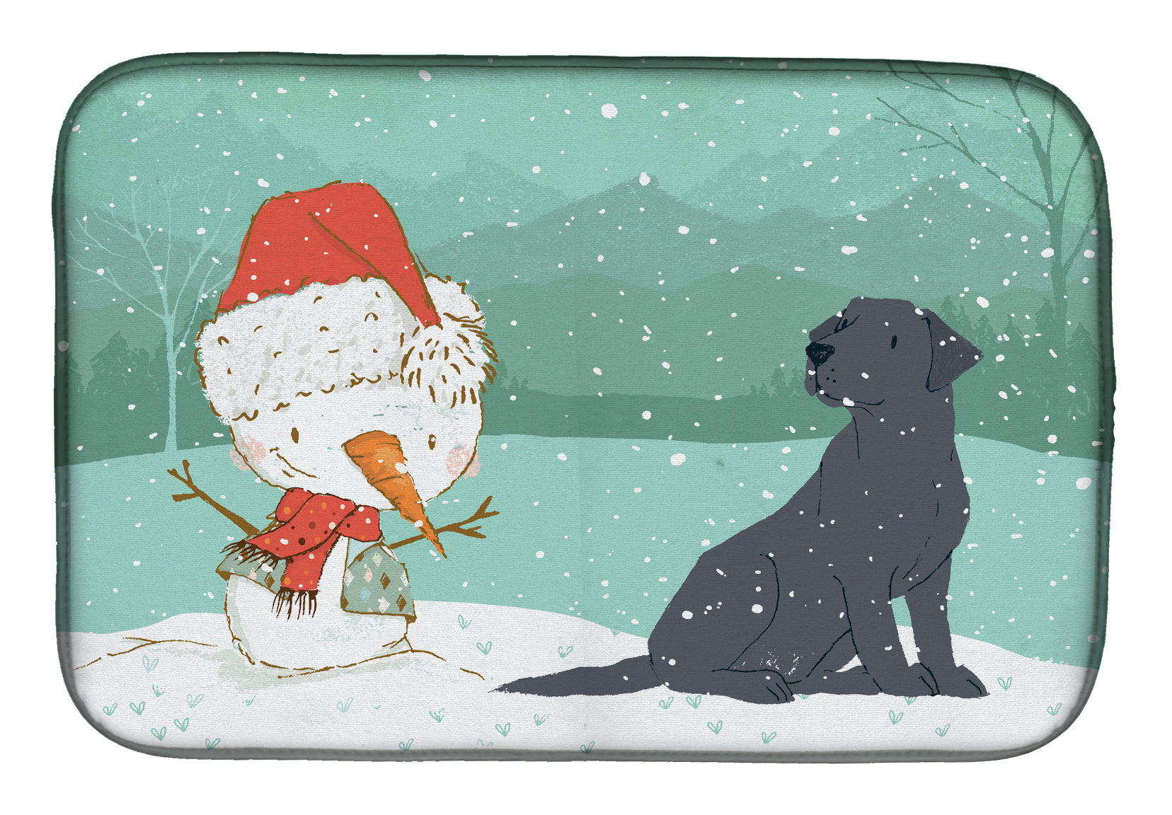 Black Labrador Snowman Christmas Dish Drying Mat Absorbent Dish Drying Mat Pad for Kitchen Counter Dish Drainer Mat for Countertop, 14 x 21", Multicolor