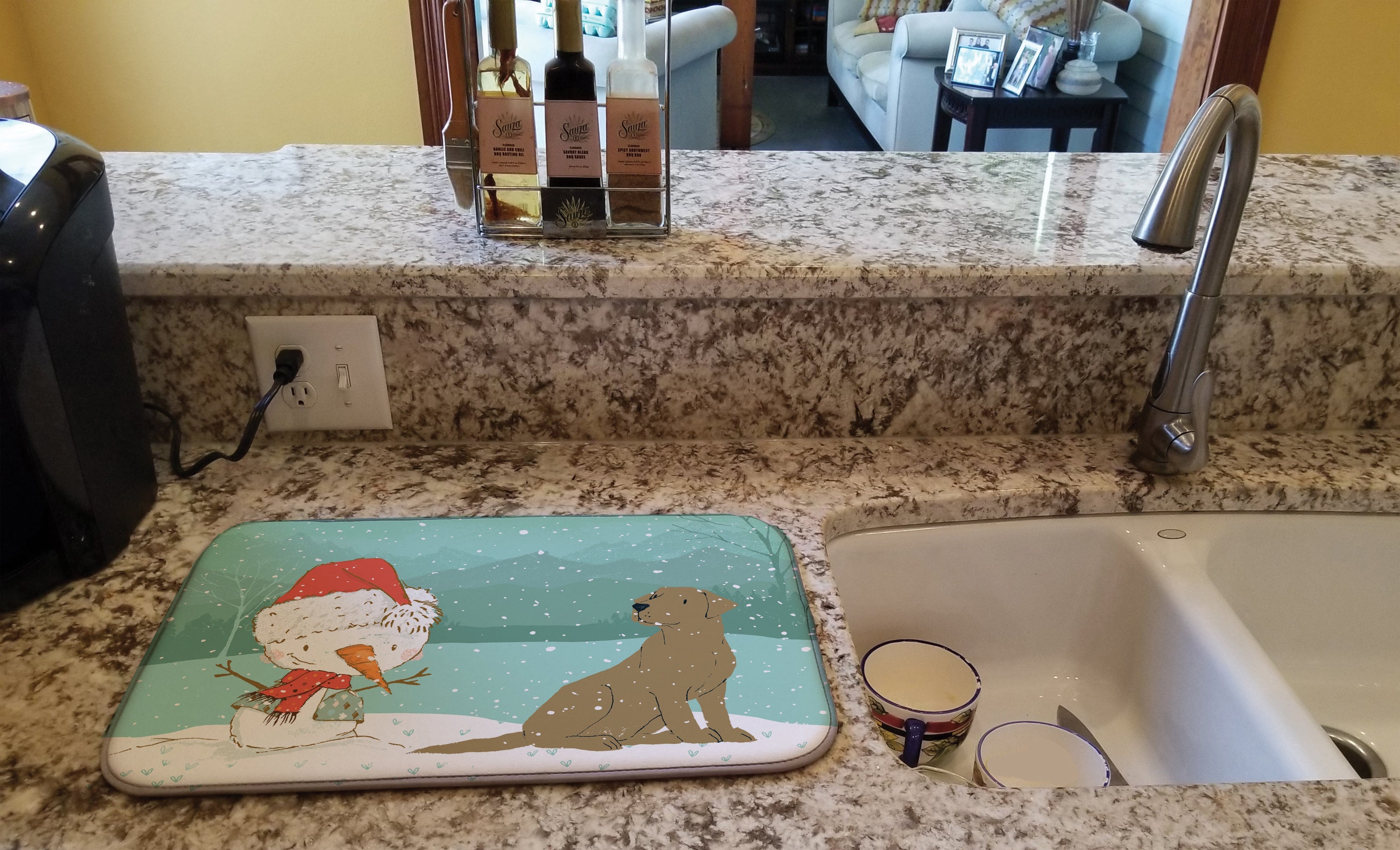 Chocolate Labrador Snowman Christmas Dish Drying Mat Absorbent Dish Drying Mat Pad for Kitchen Counter Dish Drainer Mat for Countertop, 14 x 21", Multicolor