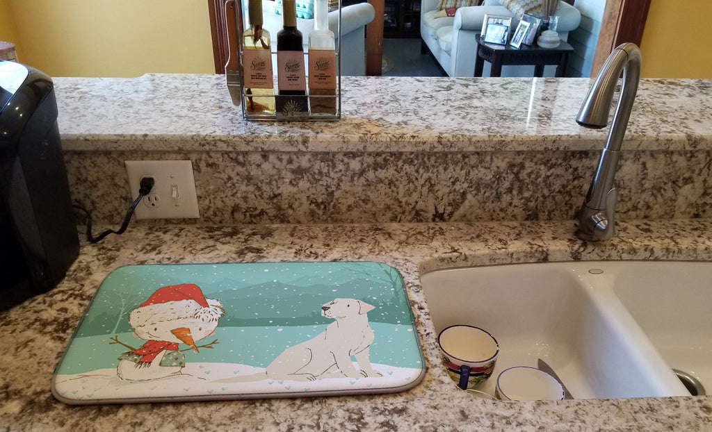 Yellow Labrador Snowman Christmas Dish Drying Mat Absorbent Dish Drying Mat Pad for Kitchen Counter Dish Drainer Mat for Countertop, 14 x 21", Multicolor