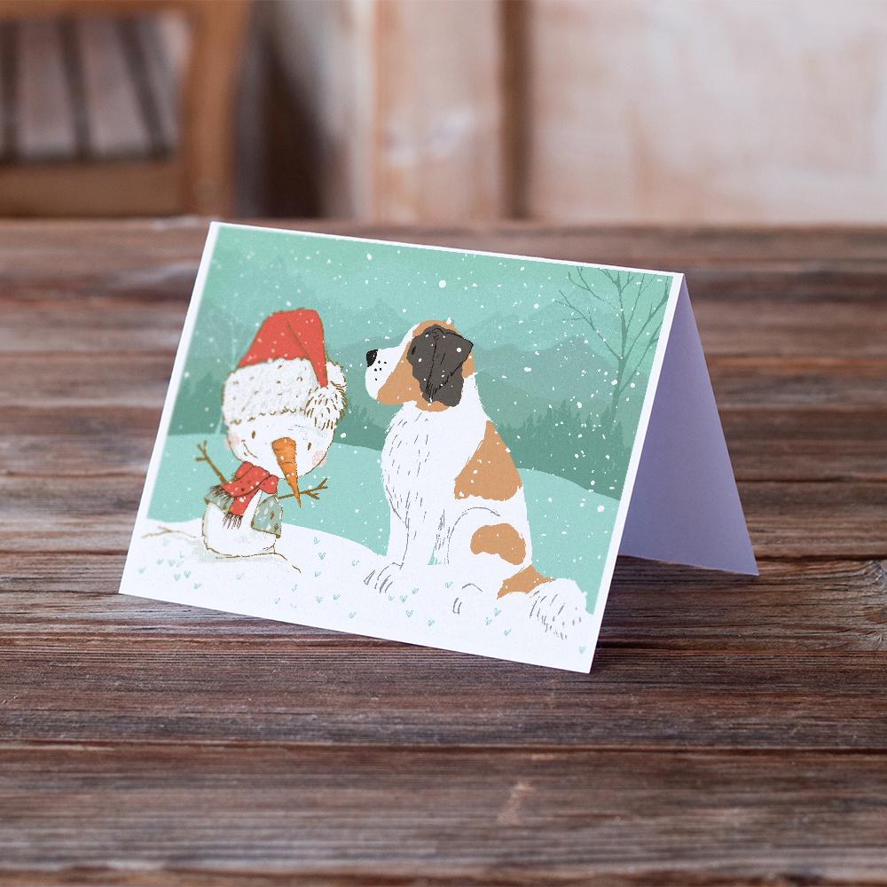 Saint Bernard Snowman Christmas Greeting Cards Pack of 8 Blank Cards with Envelopes Whimsical A7 Size 5x7