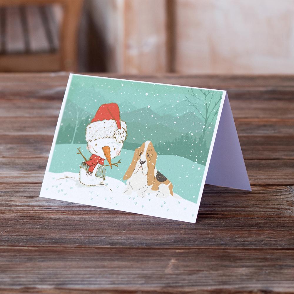 Basset Hound Snowman Christmas Greeting Cards Pack of 8 Blank Cards with Envelopes Whimsical A7 Size 5x7