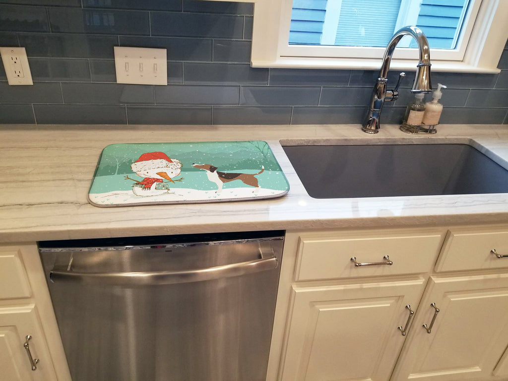 Beagle Snowman Christmas Dish Drying Mat Absorbent Dish Drying Mat Pad for Kitchen Counter Dish Drainer Mat for Countertop, 14 x 21", Multicolor