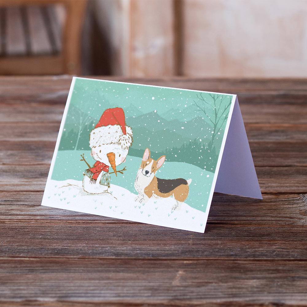 Tricolor Pembroke Corgi Snowman Christmas Greeting Cards Pack of 8 Blank Cards with Envelopes Whimsical A7 Size 5x7
