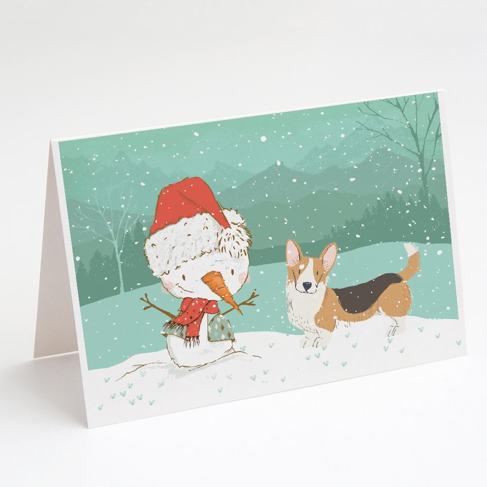 Tricolor Cardigan Corgi Snowman Christmas Greeting Cards Pack of 8 Blank Cards with Envelopes Whimsical A7 Size 5x7
