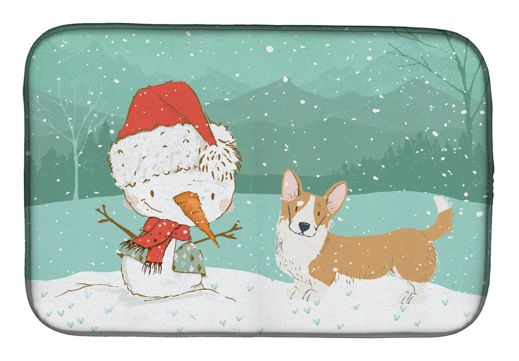 Cardigan Corgi Snowman Christmas Dish Drying Mat Absorbent Dish Drying Mat Pad for Kitchen Counter Dish Drainer Mat for Countertop, 14 x 21", Multicolor