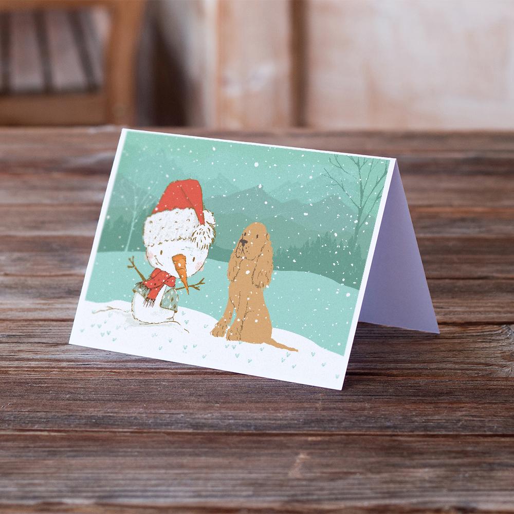 Tan Spaniel Snowman Christmas Greeting Cards Pack of 8 Blank Cards with Envelopes Whimsical A7 Size 5x7