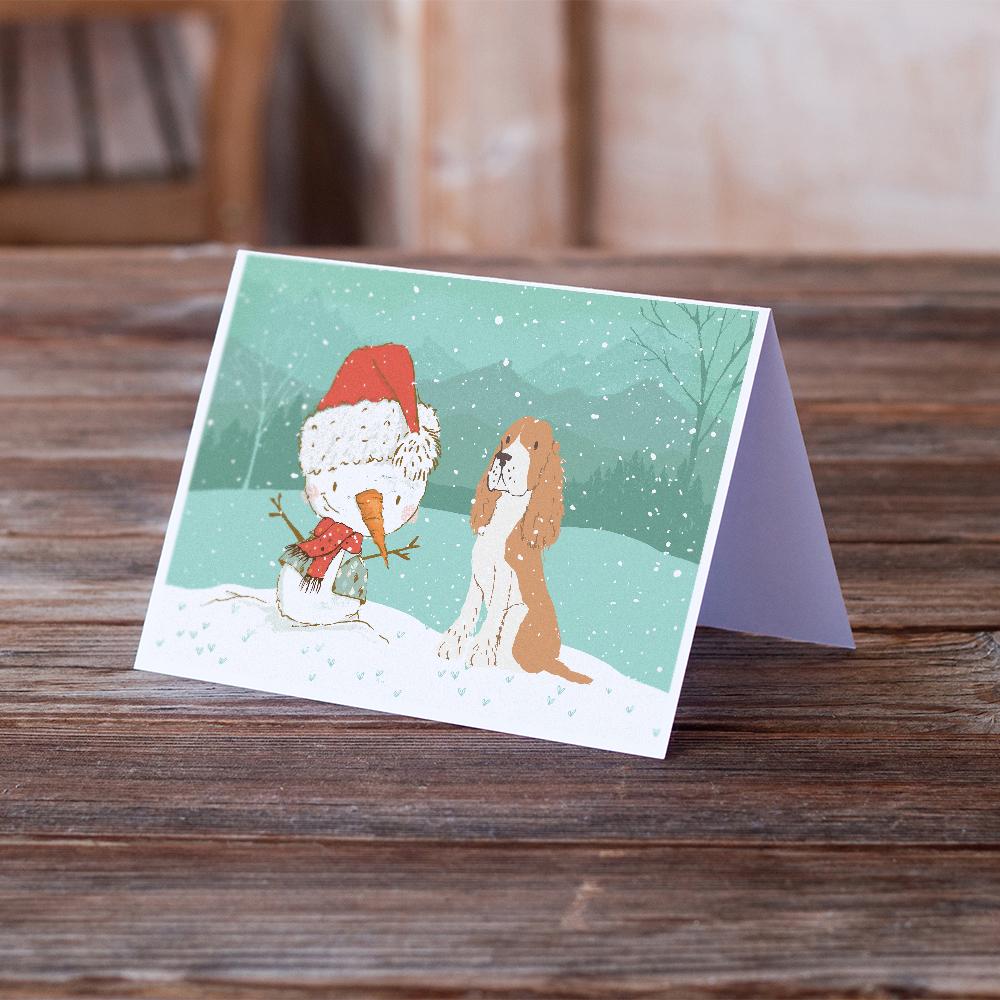 Red Spaniel Snowman Christmas Greeting Cards Pack of 8 Blank Cards with Envelopes Whimsical A7 Size 5x7