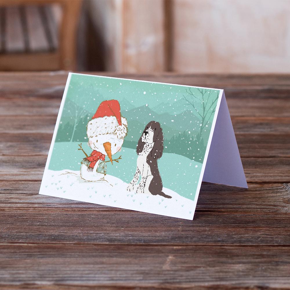 Brown English Springer Spaniel Snowman Christmas Greeting Cards Pack of 8 Blank Cards with Envelopes Whimsical A7 Size 5x7
