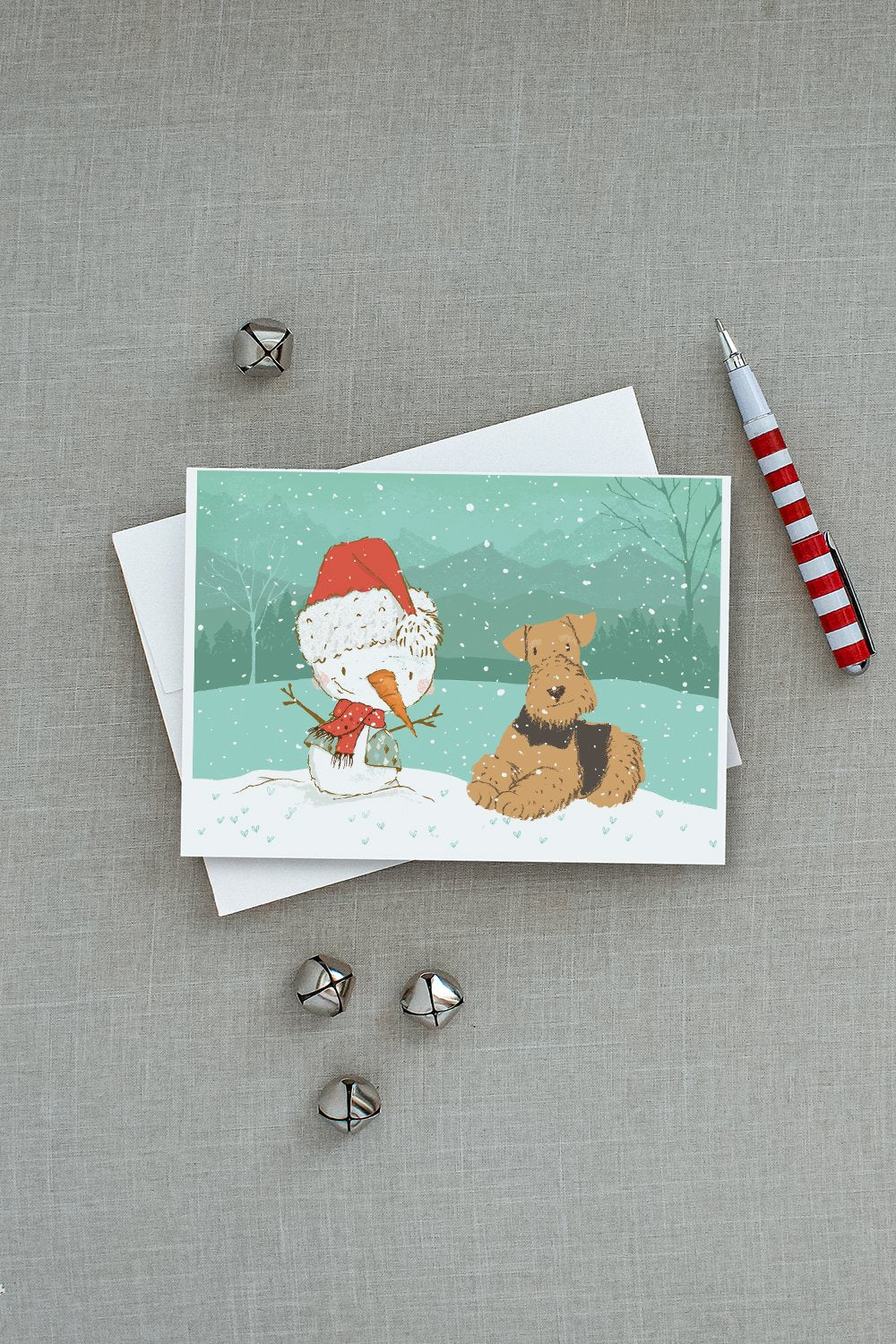 Airedale Terrier Snowman Christmas Greeting Cards Pack of 8 Blank Cards with Envelopes Whimsical A7 Size 5x7