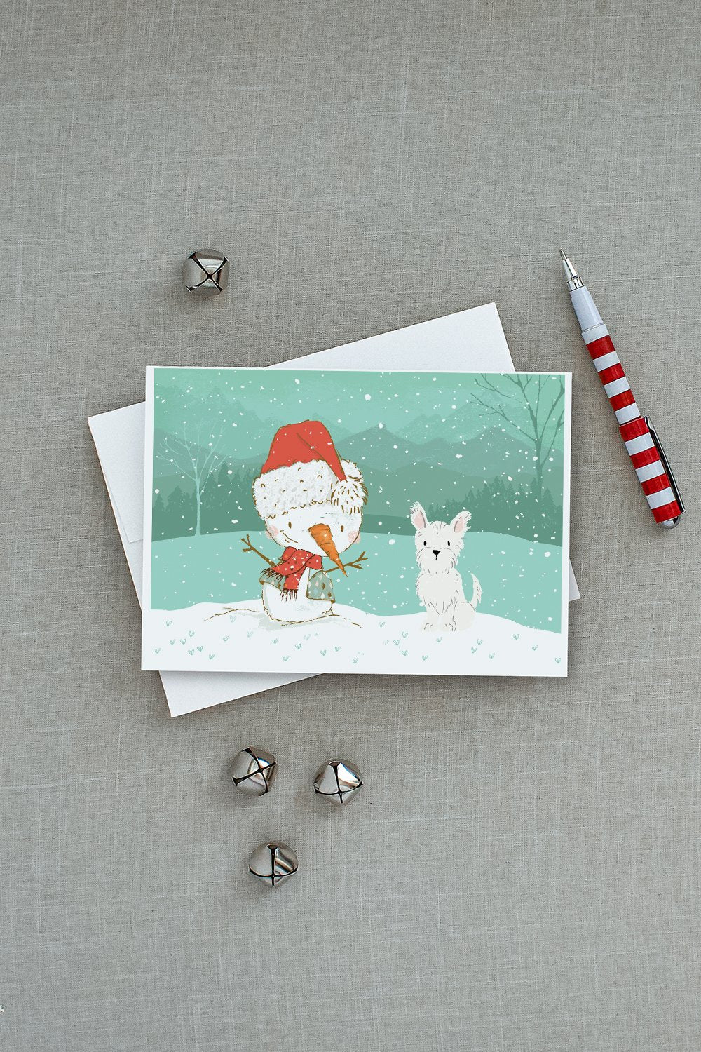 Westie Terrier Snowman Christmas Greeting Cards Pack of 8 Blank Cards with Envelopes Whimsical A7 Size 5x7