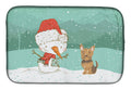 Yorkie Cropped Ears Snowman Christmas Dish Drying Mat Absorbent Dish Drying Mat Pad for Kitchen Counter Dish Drainer Mat for Countertop, 14 x 21", Multicolor