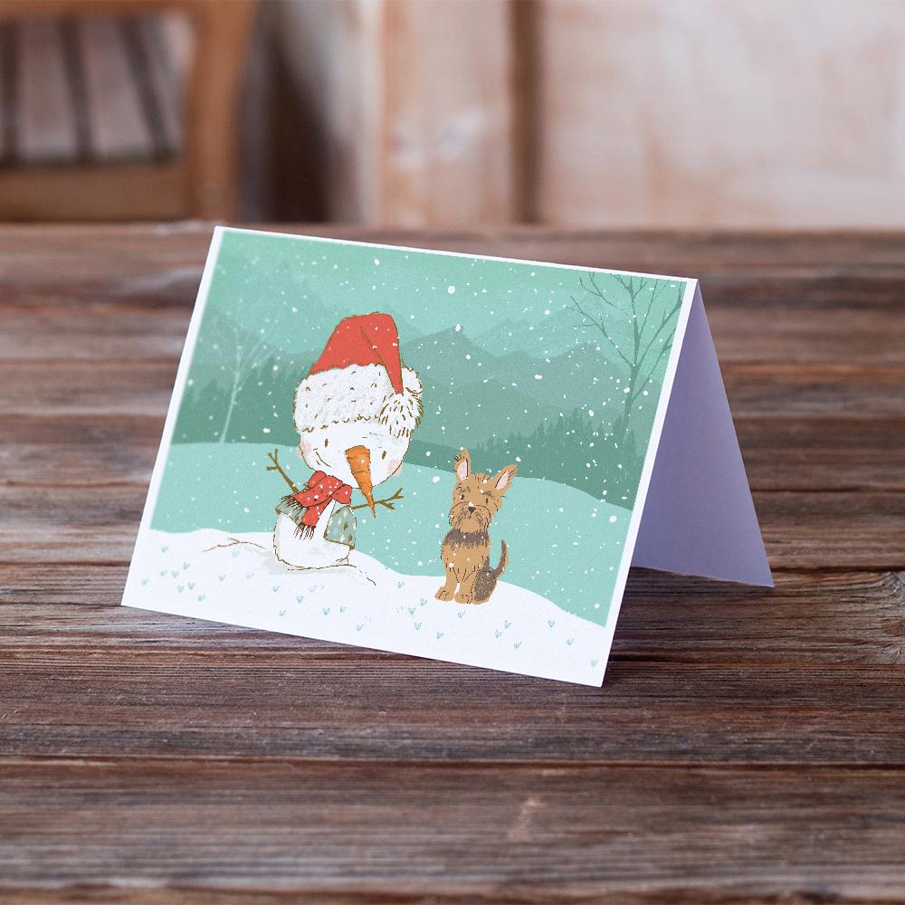 Yorkie Cropped Ears Snowman Christmas Greeting Cards Pack of 8 Blank Cards with Envelopes Whimsical A7 Size 5x7