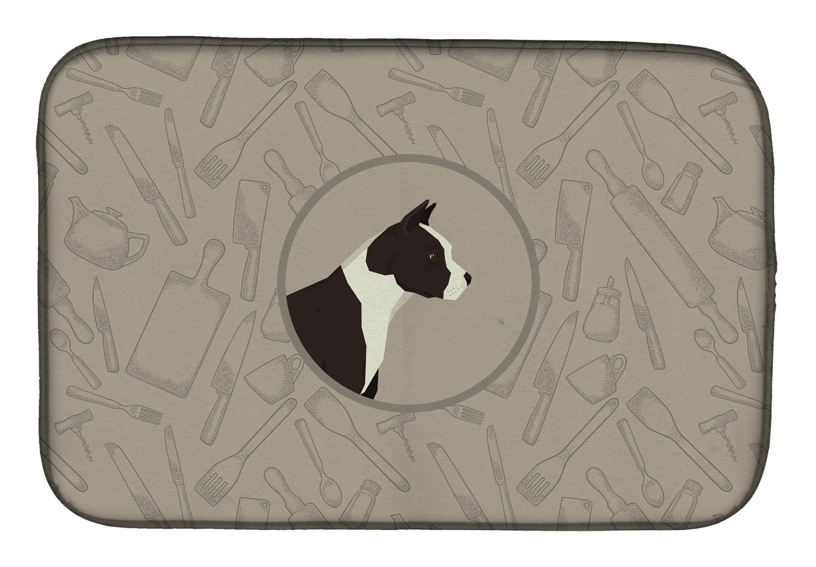 American Staffordshire Terrier In the Kitchen Dish Drying Mat Absorbent Dish Drying Mat Pad for Kitchen Counter Dish Drainer Mat for Countertop, 14 x 21", Multicolor