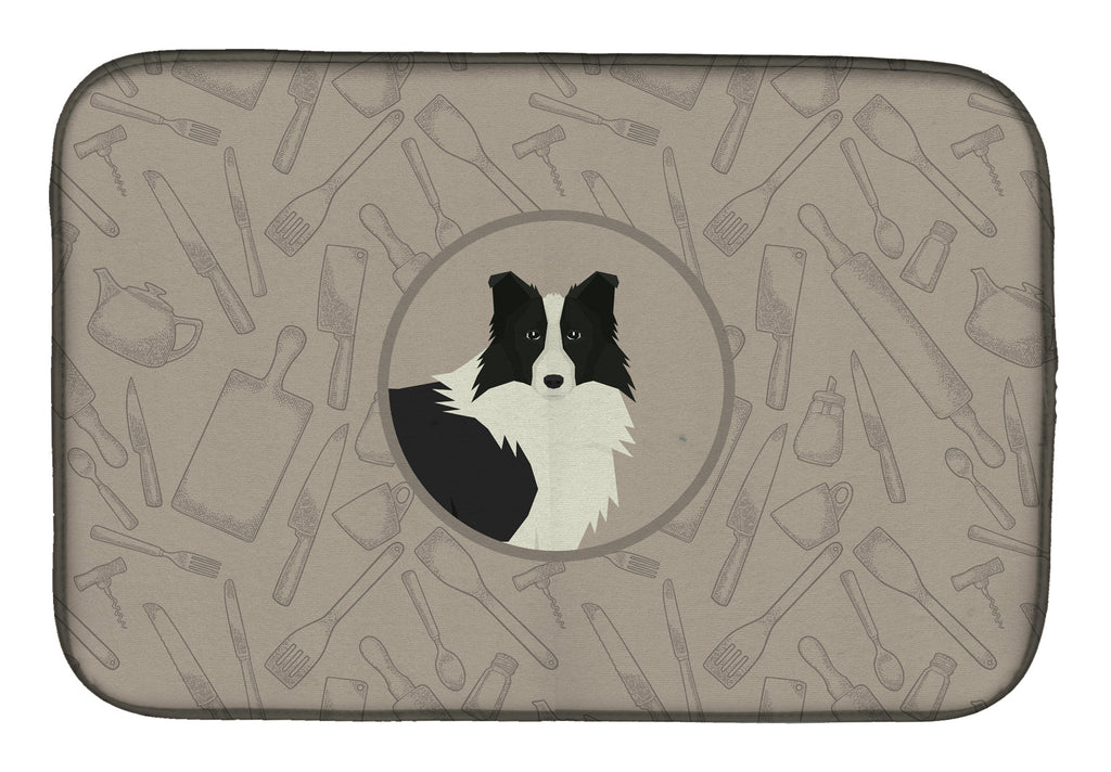 Border Collie In the Kitchen Dish Drying Mat Absorbent Dish Drying Mat Pad for Kitchen Counter Dish Drainer Mat for Countertop, 14 x 21", Multicolor