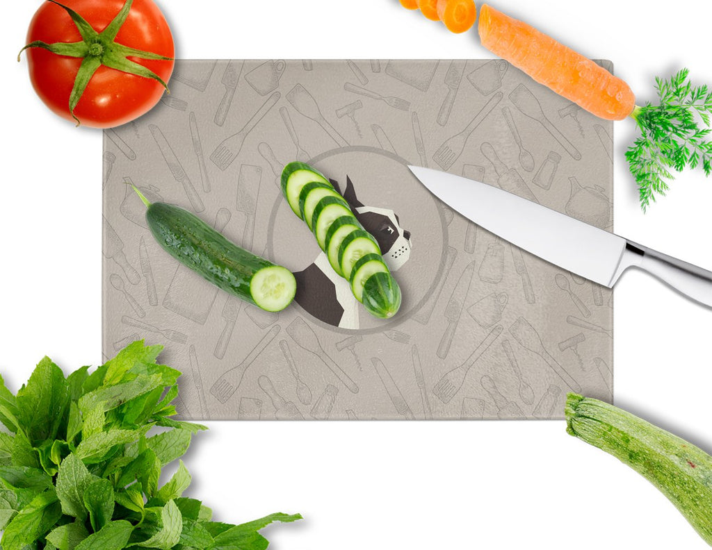 Boston Terrier In the Kitchen Cutting Board Tempered Glass Kitchen Cutting Surface, Heat Resistant Chopping, Non-Slip Feet, Food Prep & Serving